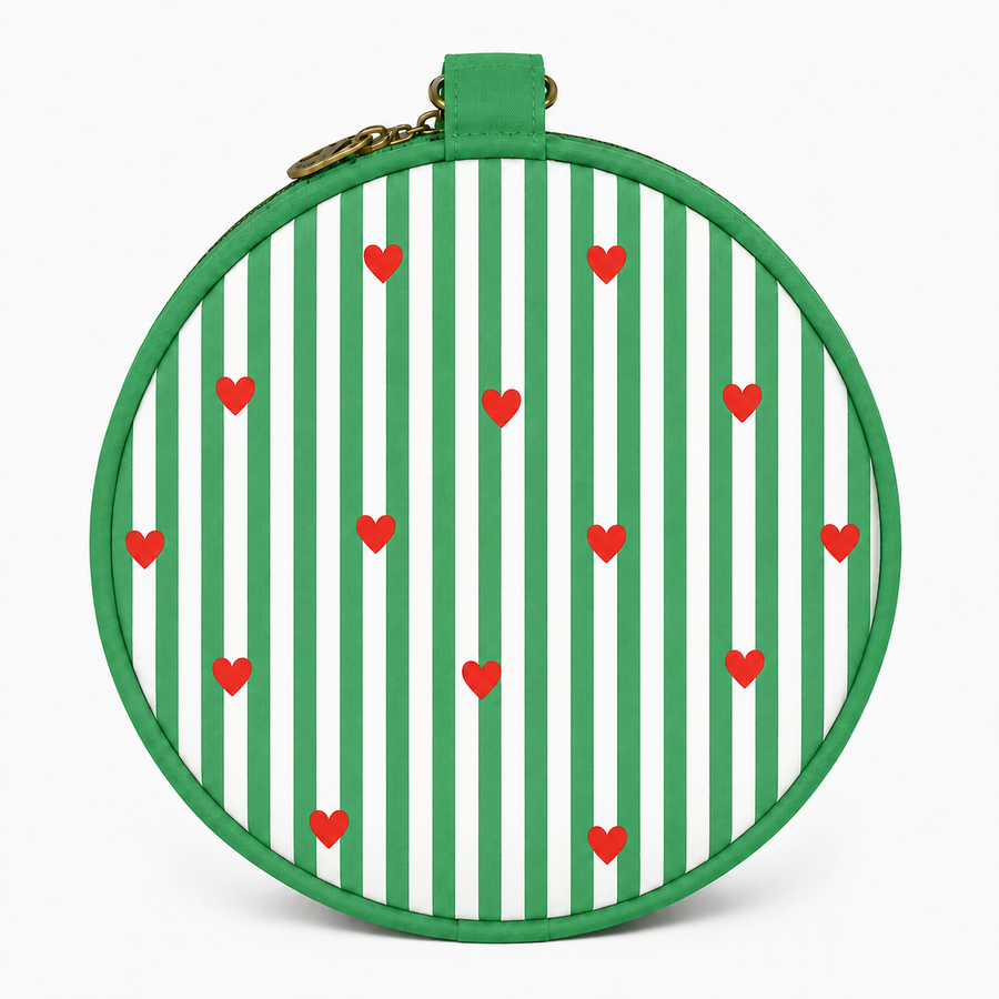 Duffle Bag- Green Stripe & Red Heart Print