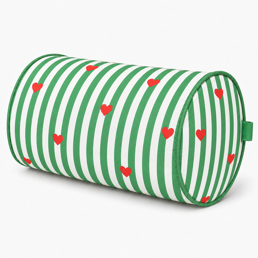 Duffle Bag- Green Stripe & Red Heart Print