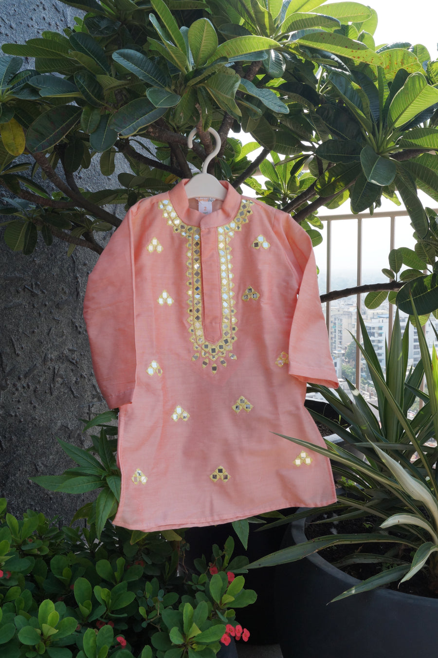 Peach Mirrorwork Kurta