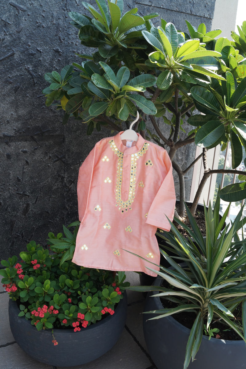Peach Mirrorwork Kurta