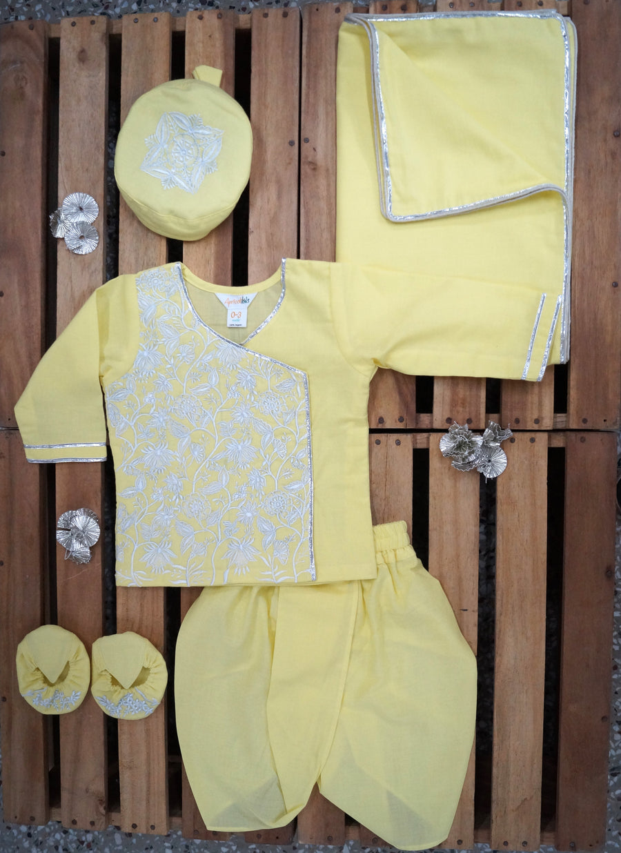 Yellow Jaal Embroidered Jaamna