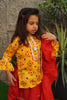 Yellow Chinon Patola Pattern Kurta Lehenga Set For Girls