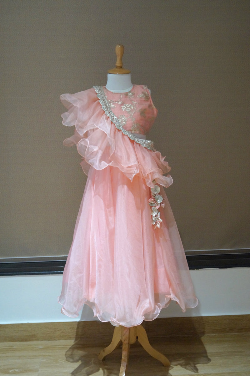 Peach Organza Lengha
