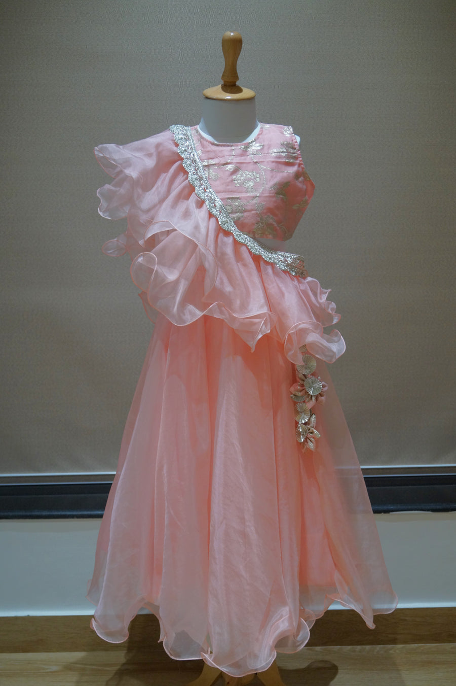 Peach Organza Lengha