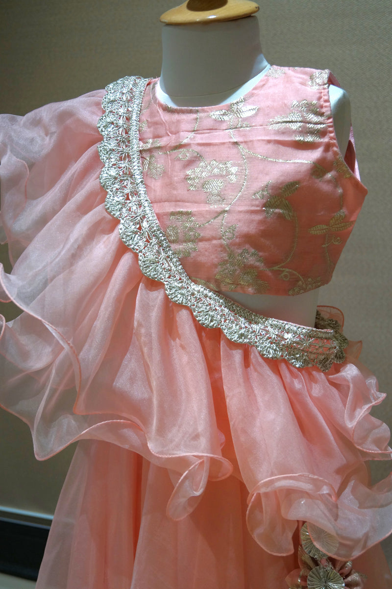 Peach Organza Lengha