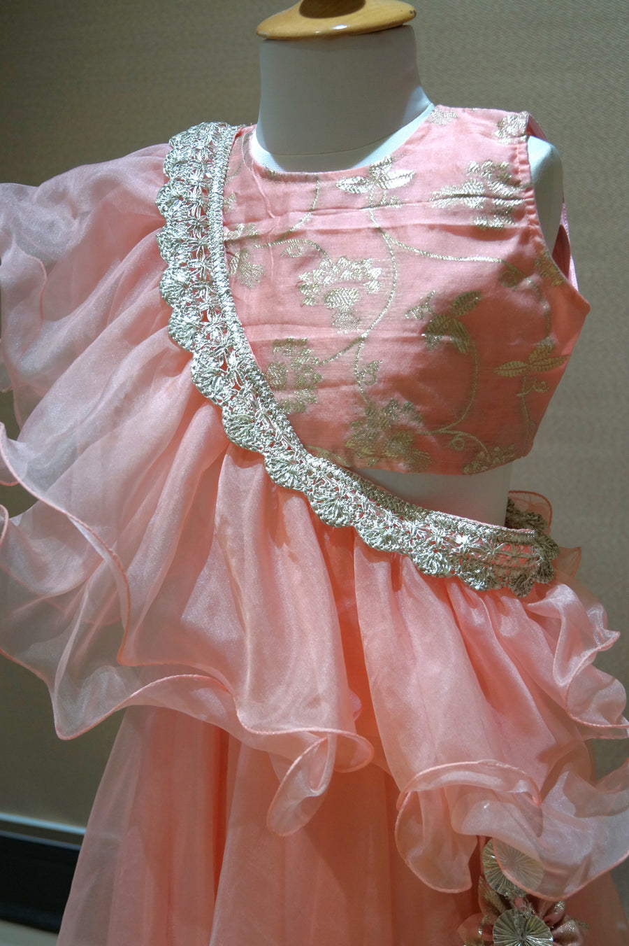 Peach Organza Lengha
