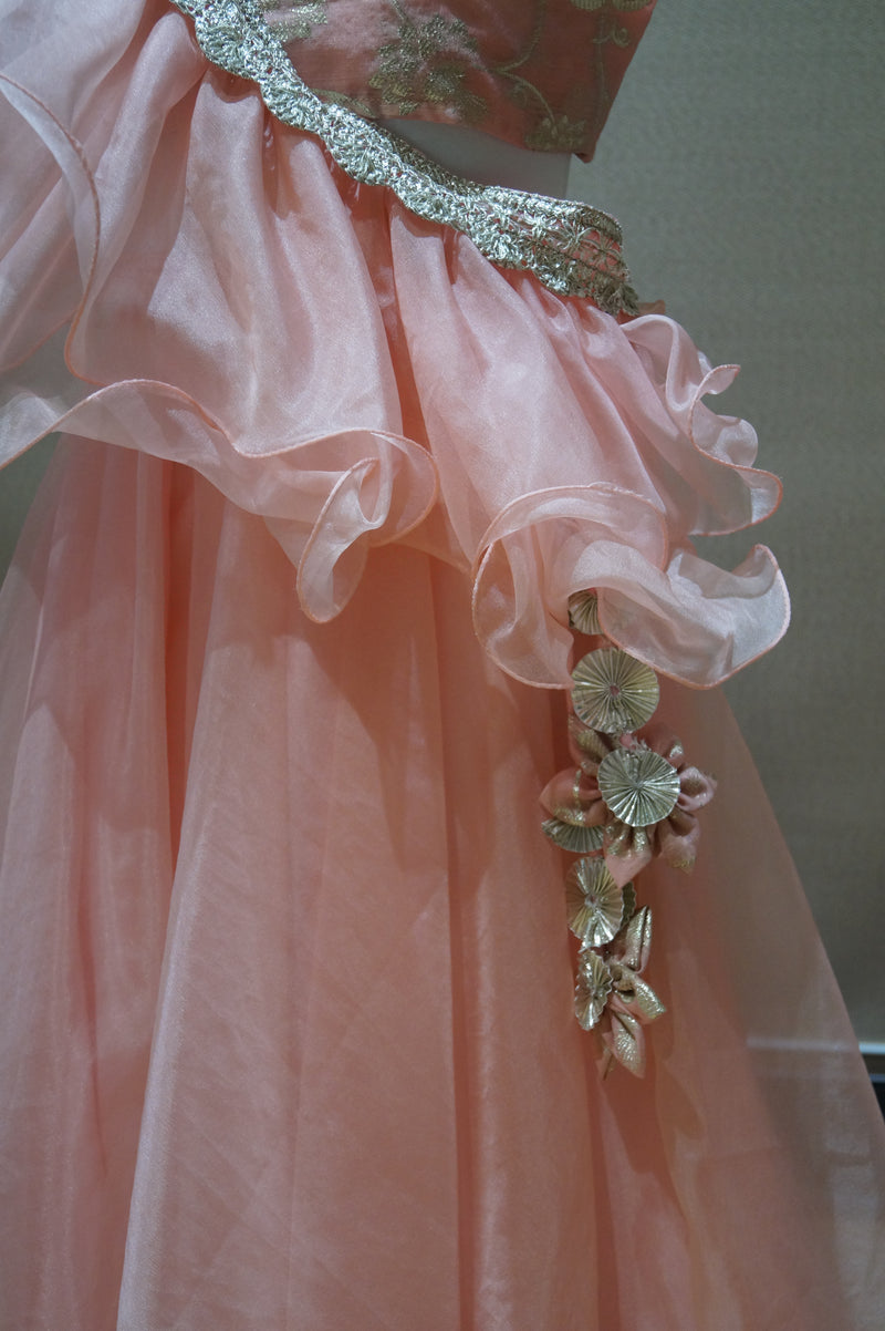 Peach Organza Lengha