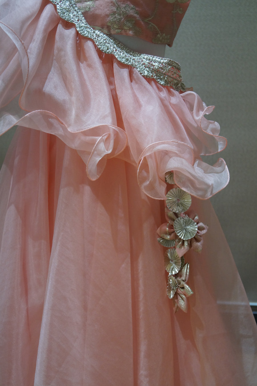 Peach Organza Lengha