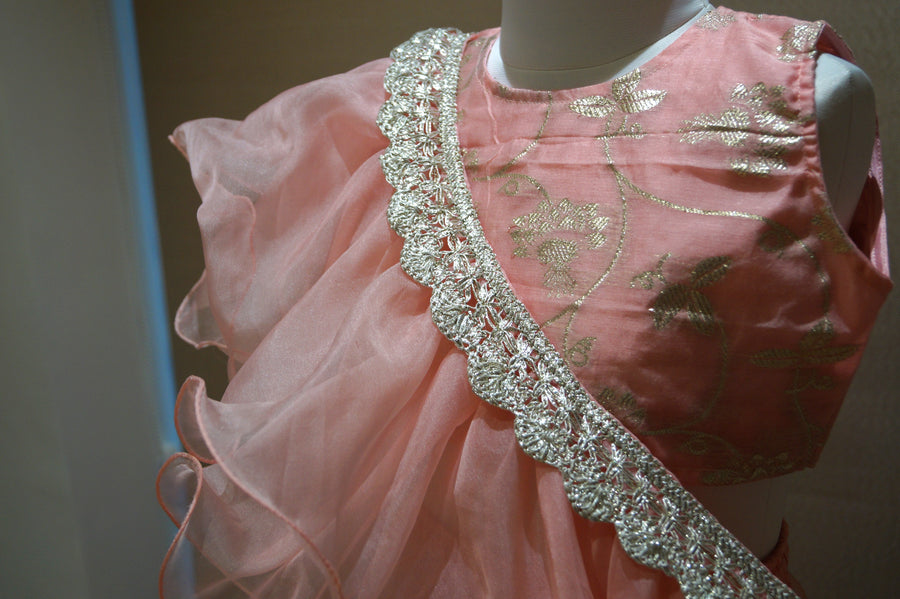 Peach Organza Lengha