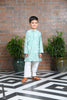Sea green Cotton Mul Floral Embroidary Kurta With Pant For Boys
