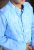 Blue cotton kurta with embroidered floral jacket  with pants