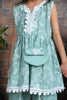 Sea green Cotton Mul Floral Embroidary Kurta With dhoti Pant and purse