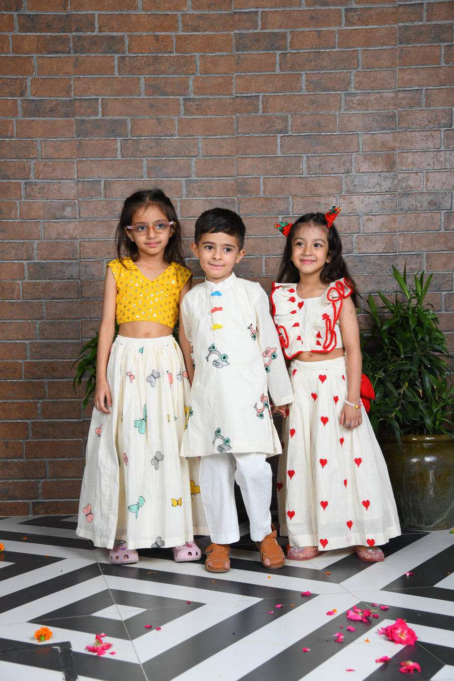 off white butterfly embroidered skirt with sequin embroidered top