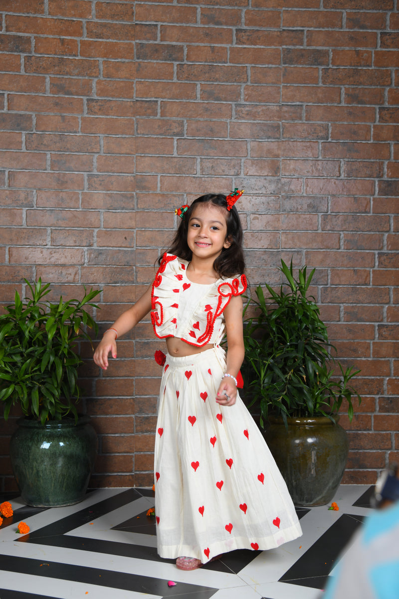 off white heart embroidered skirt with top