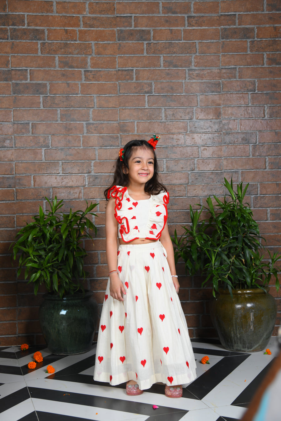 off white heart embroidered skirt with top