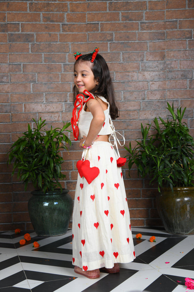 off white heart embroidered skirt with top