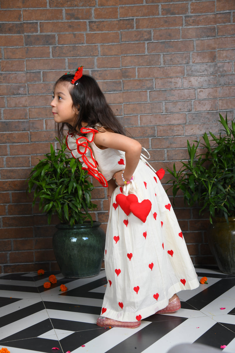 off white heart embroidered skirt with top
