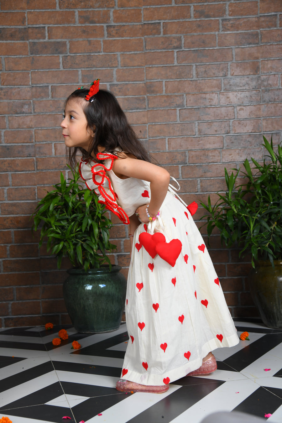 off white heart embroidered skirt with top