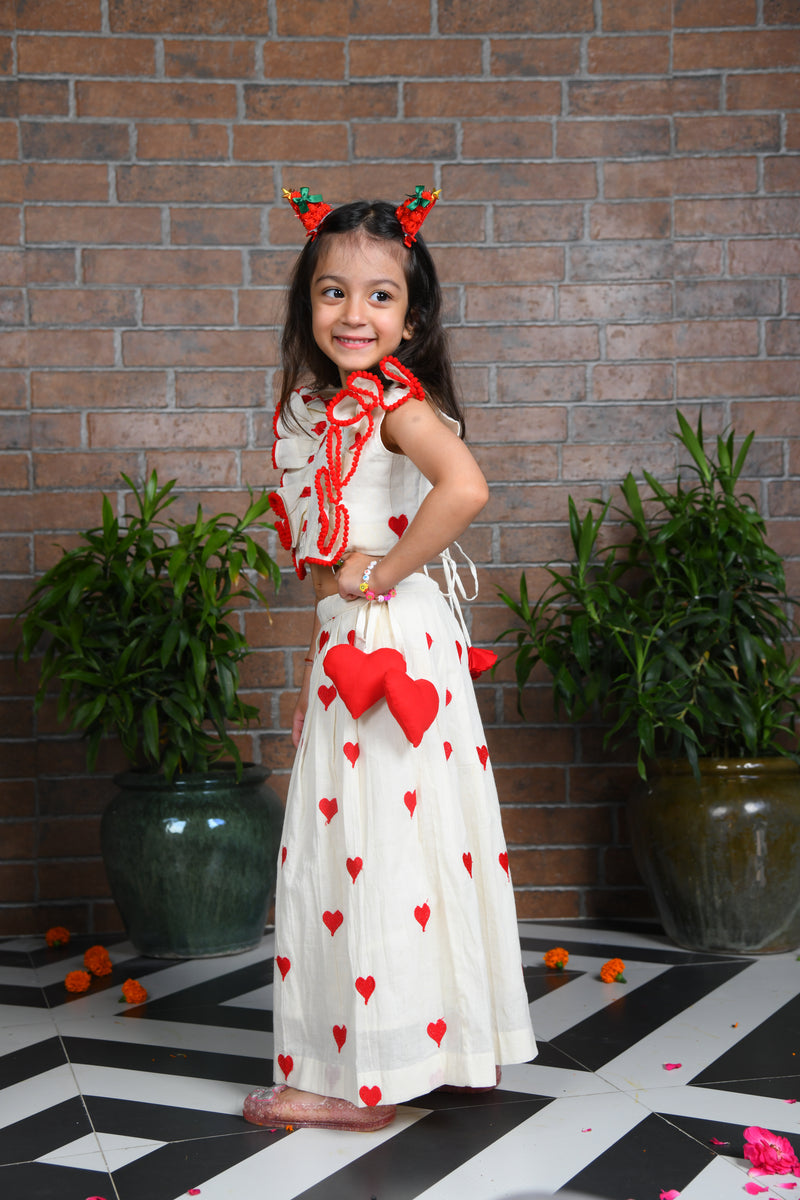 off white heart embroidered skirt with top