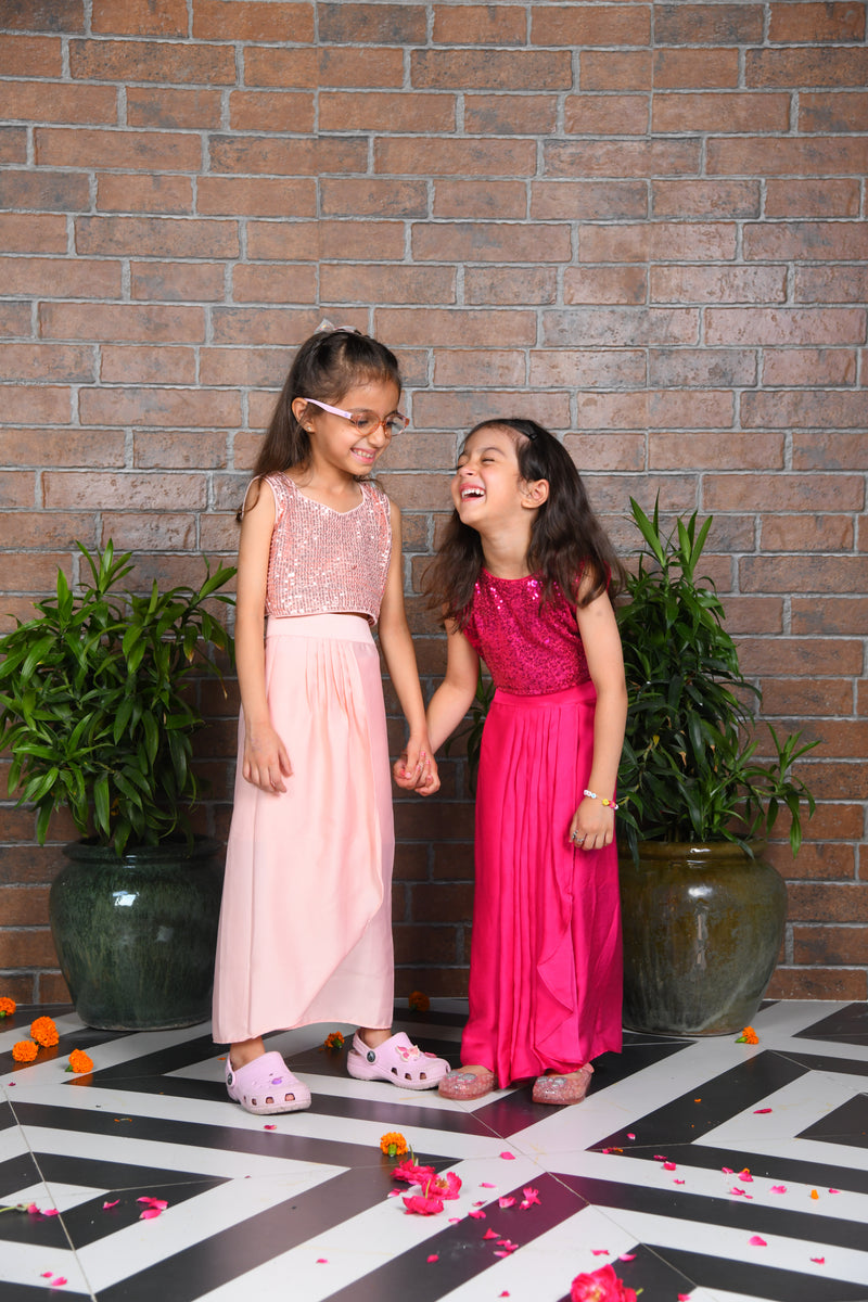 Peach Sequin Top with Dhoti Skirt