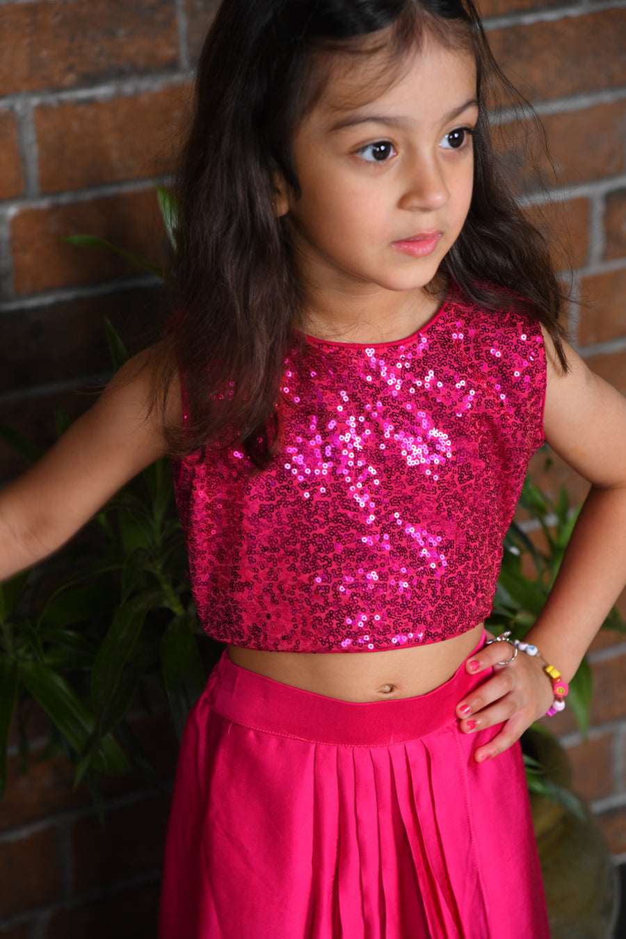 Pink Sequin Top with Dhoti Skirt