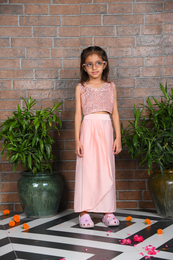 Peach Sequin Top with Dhoti Skirt – Apricot Kids - Main Image