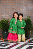 Green leheriya kota kurta with beige pants