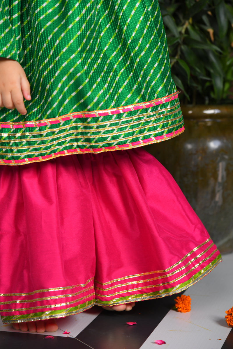 Green Kota Kurta with Pink Sharara