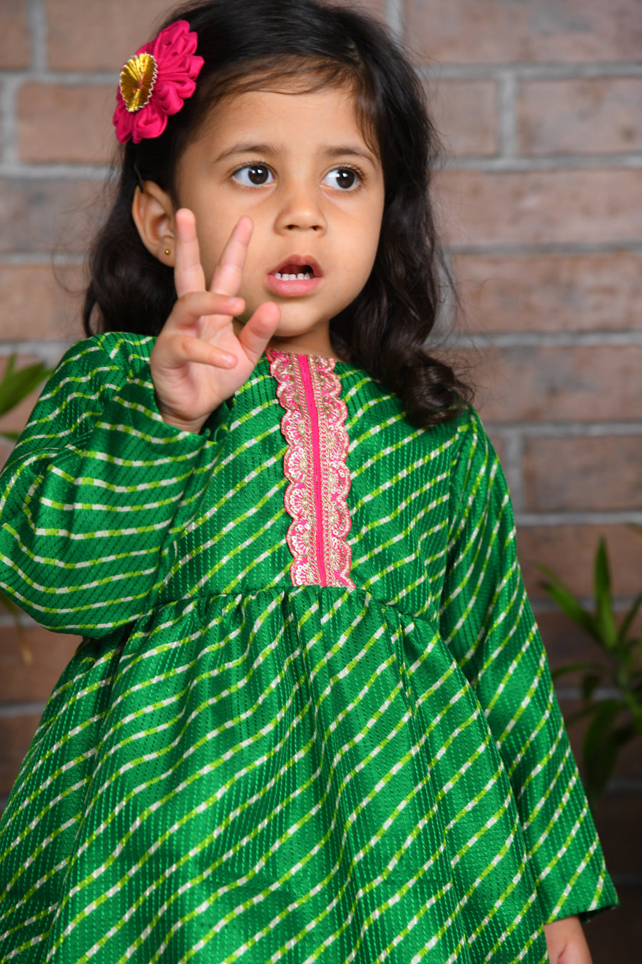 Green Kota Kurta with Pink Sharara