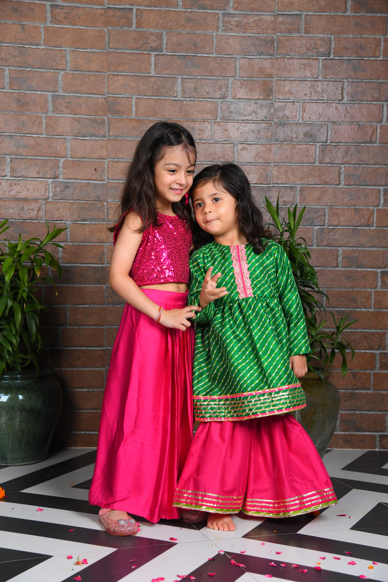 Green Kota Kurta with Pink Sharara