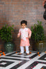 Peach cotton silk kurta with printed floral jacket