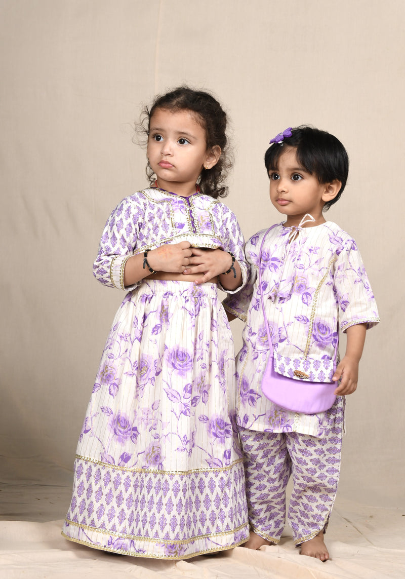 Purple floral lengha set