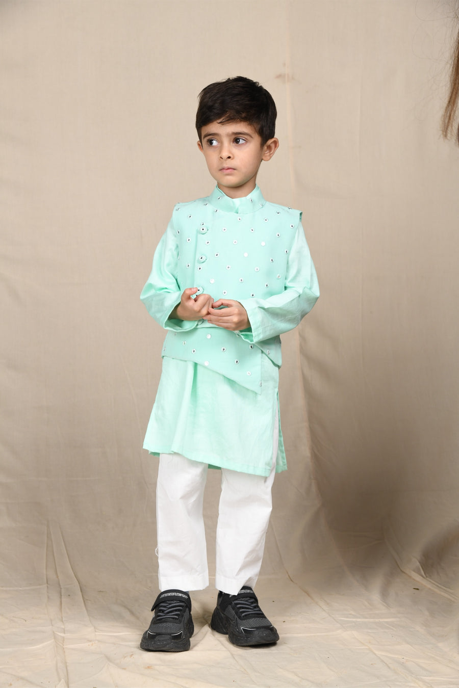 Sea Green Kurta With Mirror Jacket