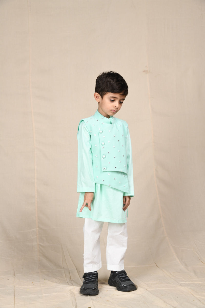 Sea Green Kurta With Mirror Jacket
