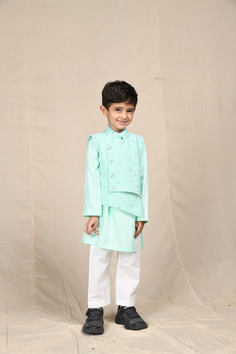 Sea Green Kurta With Mirror Jacket