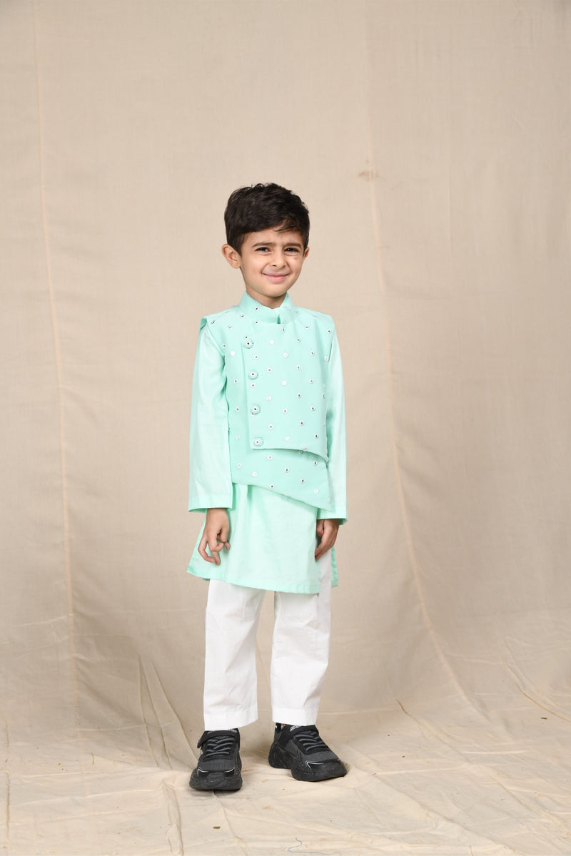 Sea Green Kurta With Mirror Jacket