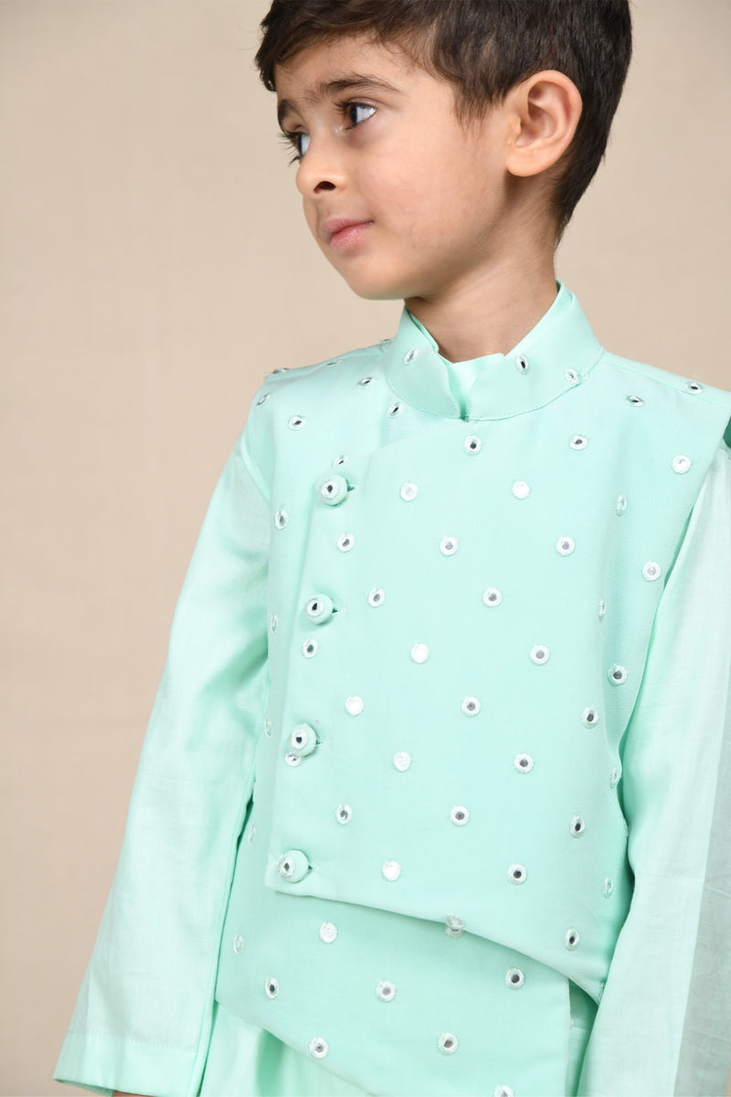 Sea Green Kurta With Mirror Jacket
