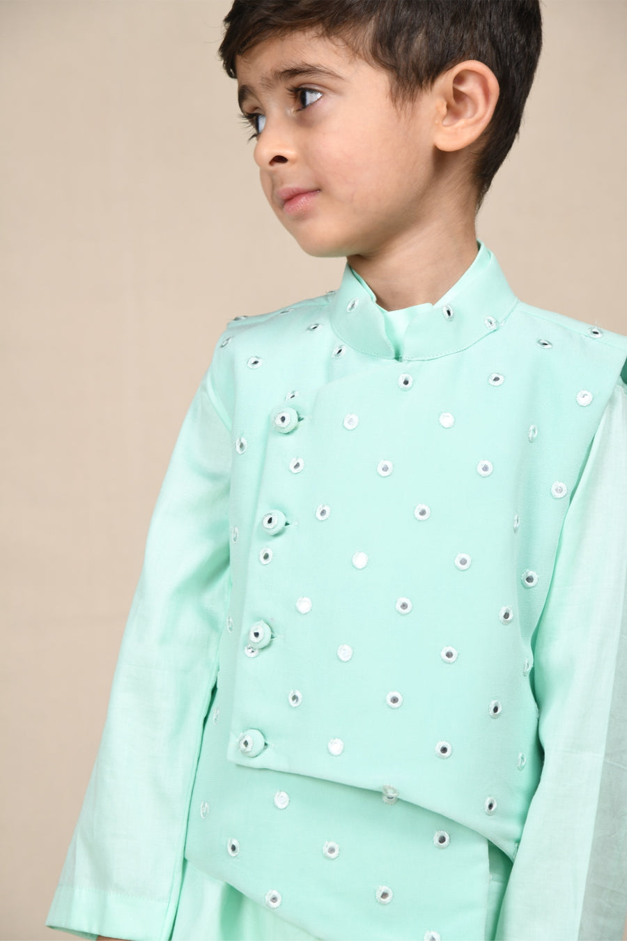 Sea Green Kurta With Mirror Jacket