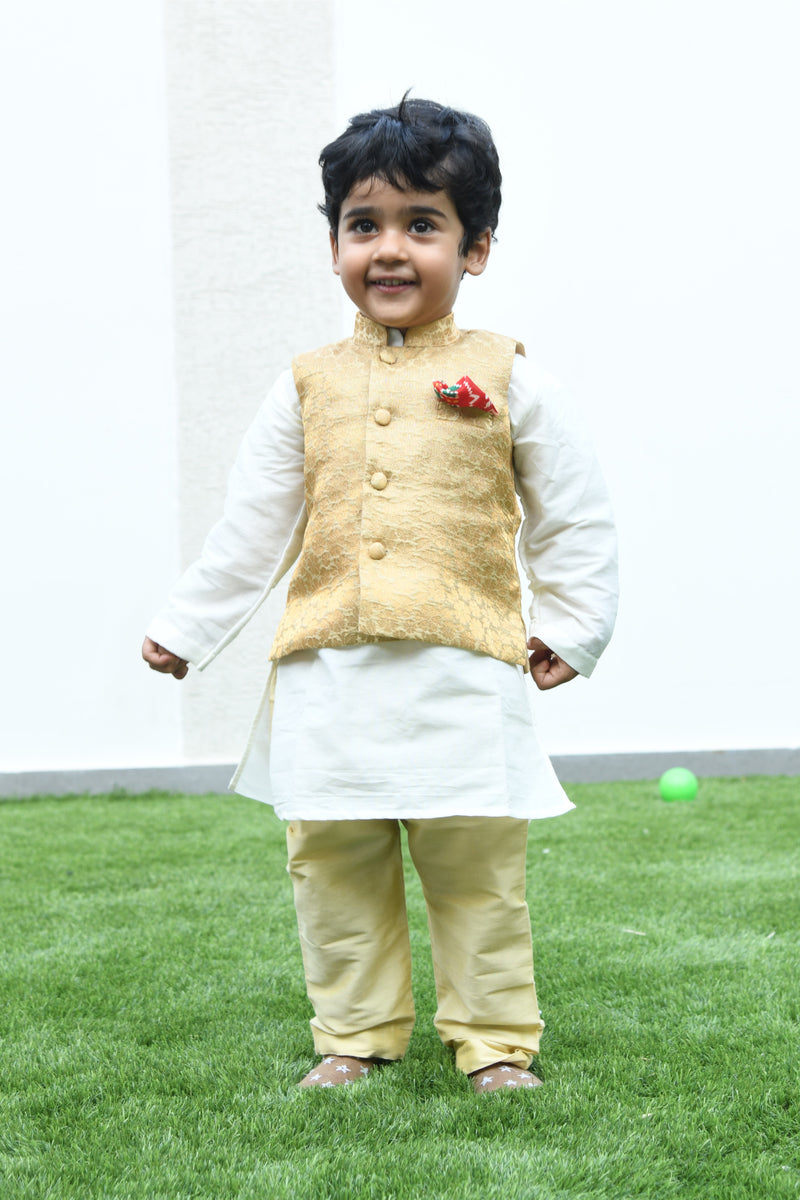 Offwhite Kurta With Golden Jacket