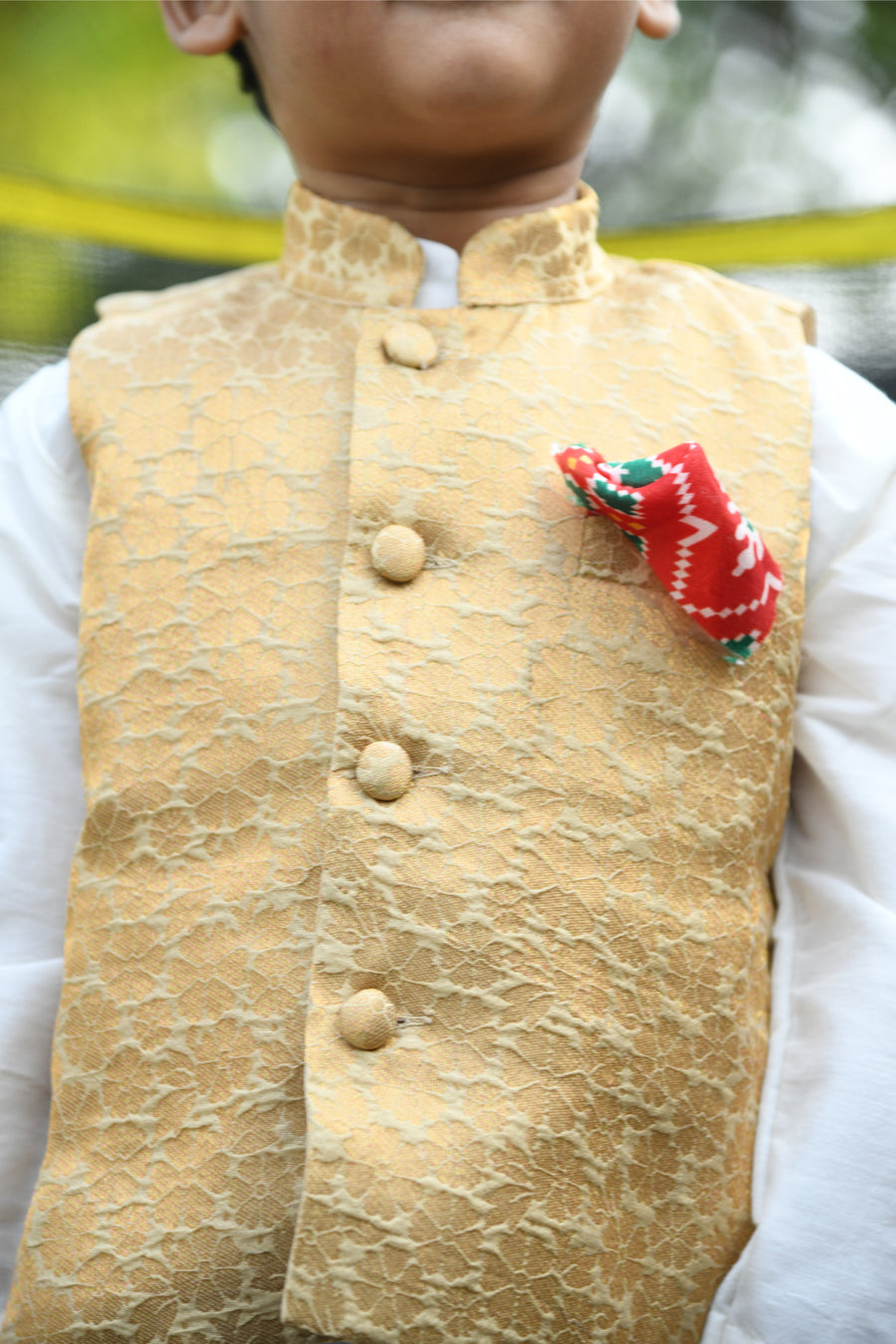 Offwhite Kurta With Golden Jacket