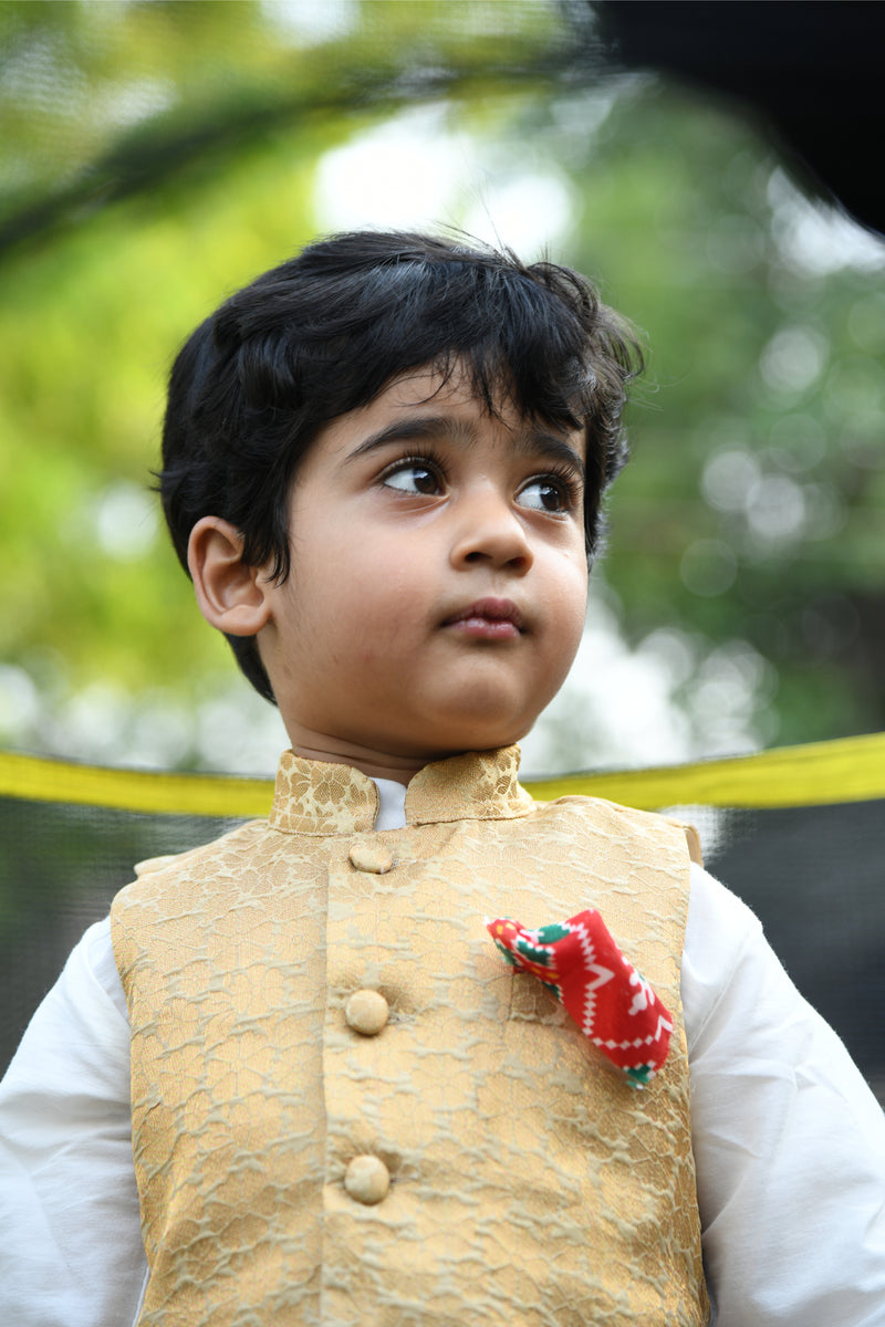 Offwhite Kurta With Golden Jacket