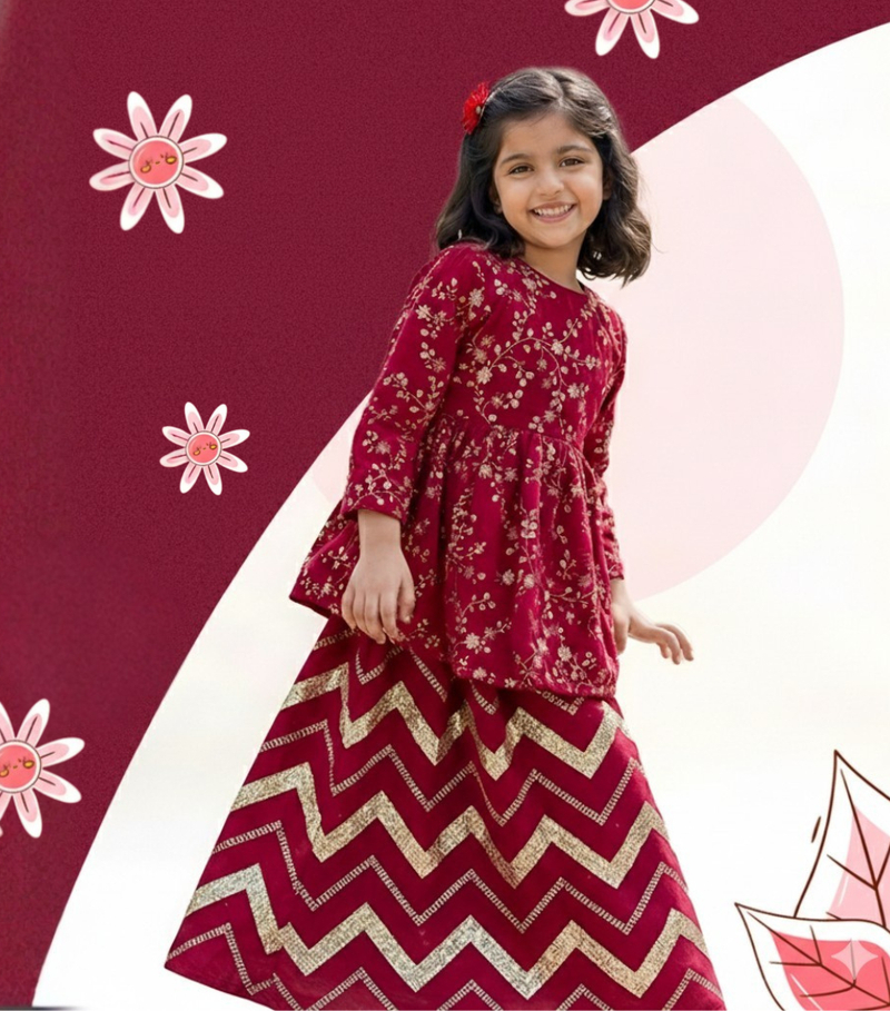 Embrodierd velvet Lengha set