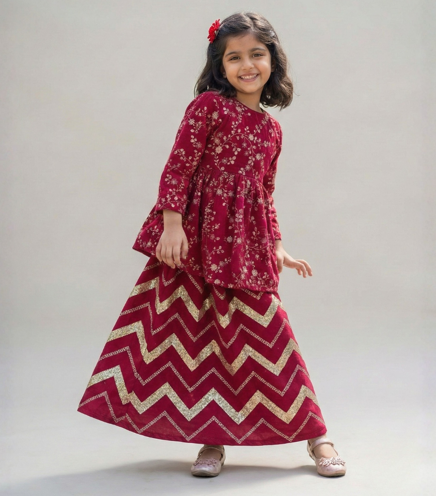 Embrodierd velvet Lengha set