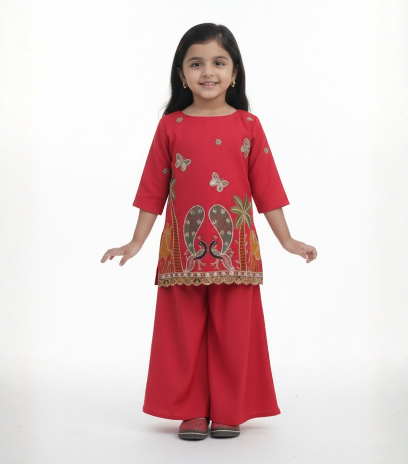 Embroidered Kurta with Flare Palazzo