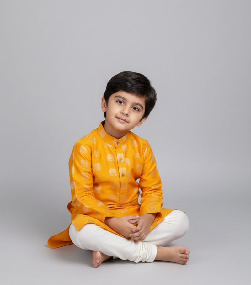 Golden Elephant Kurta Set
