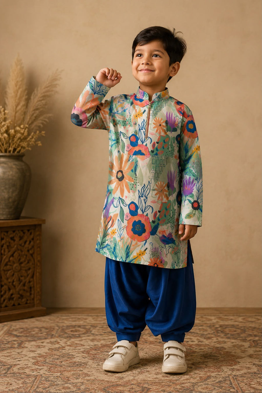 Blue floral kurta with salwar