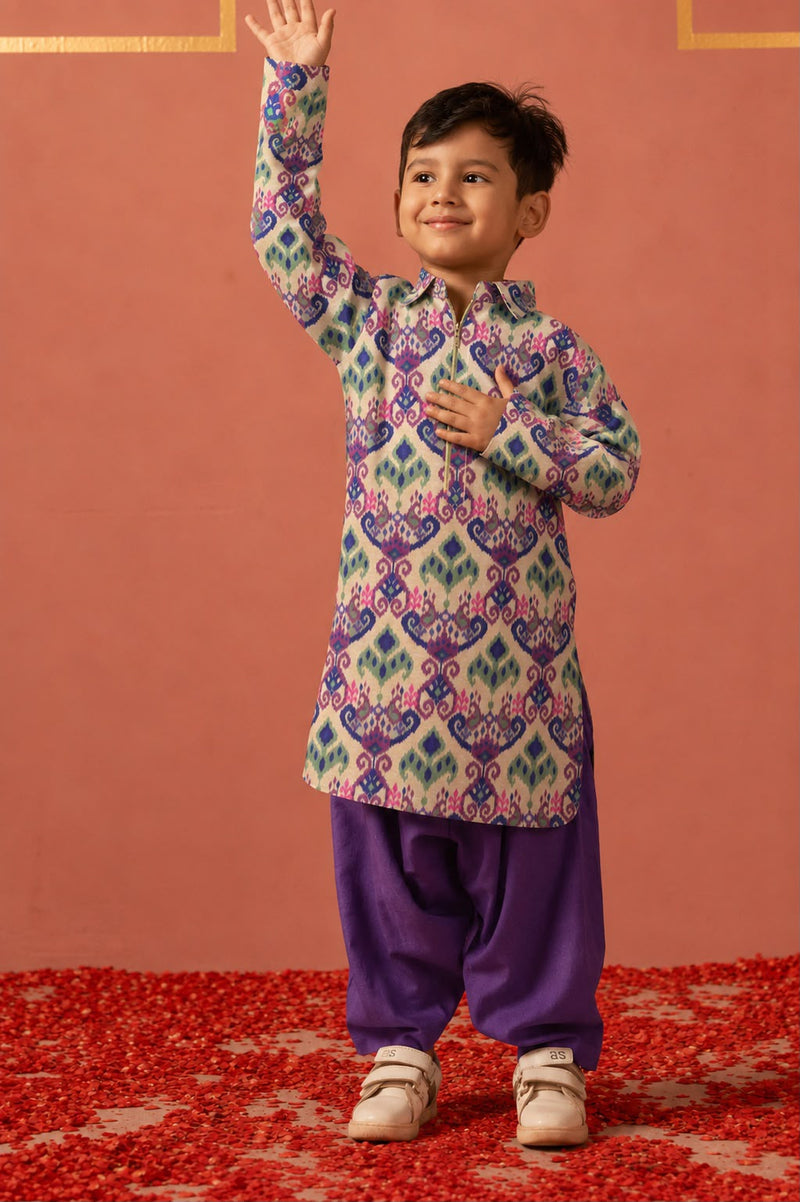 Purple Ikhat kurta with salwar