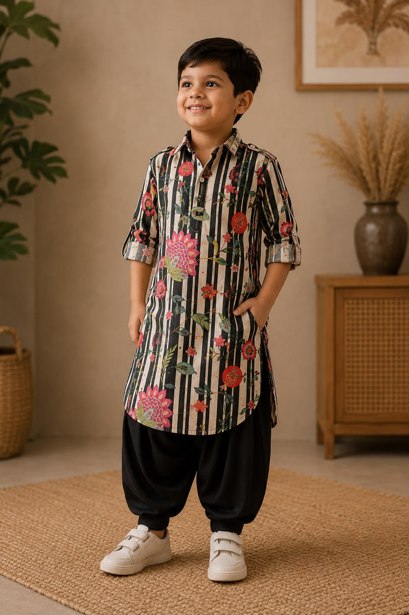 Black Floral pathani kurta with salwar