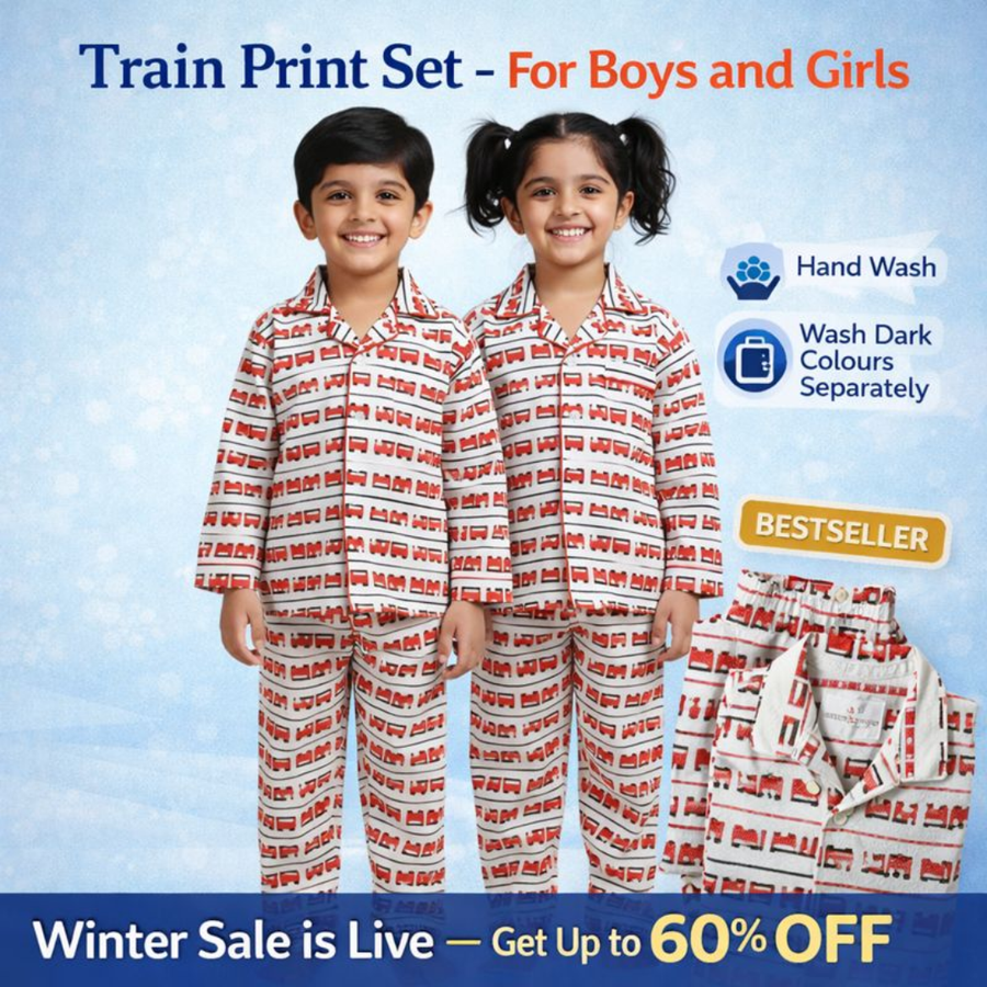 Train Print Set – Choo-Choo Fun Nightwear for Boys & Girls