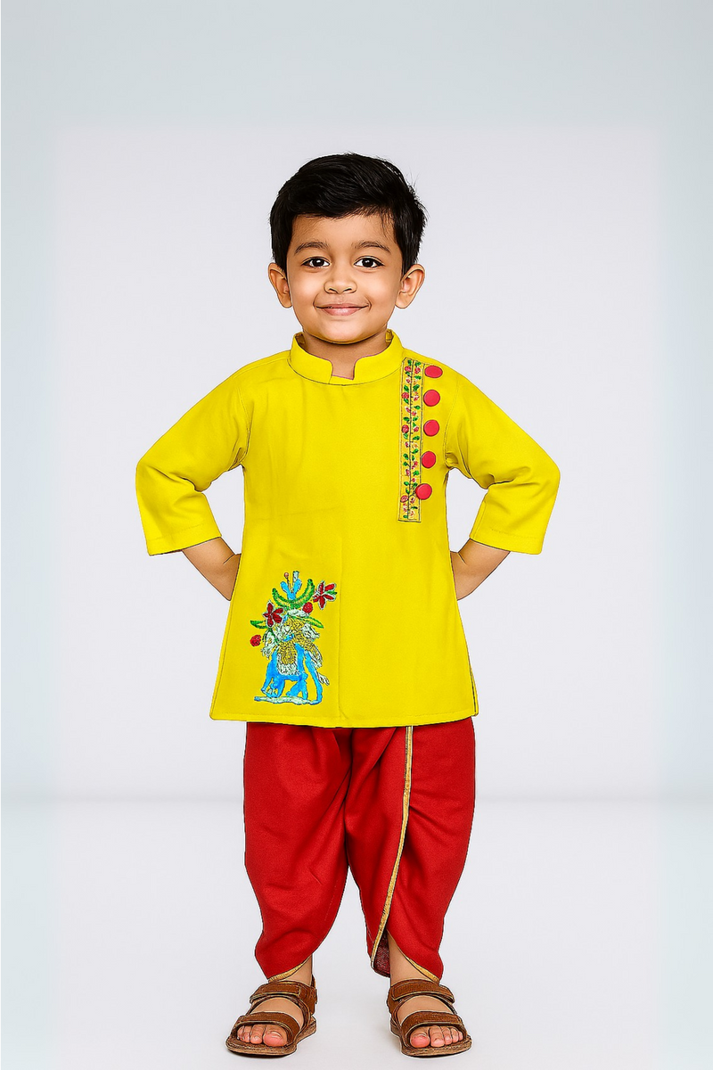 Yellow Kurta With Side Buttons